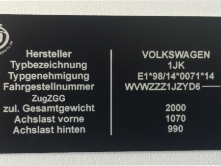 Ersatz Typenschild Aufkleber schwarz silber für KFZ TÜV Abnahme